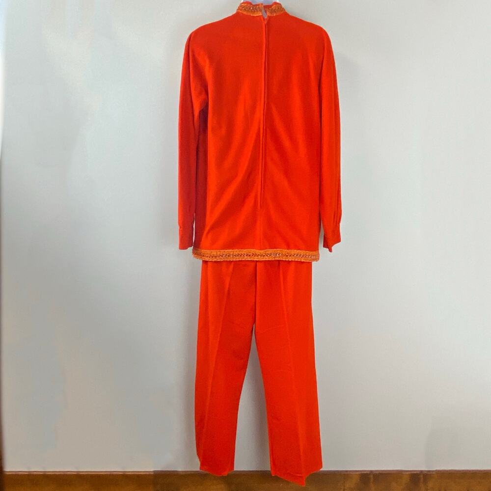 Vintage 2 Piece 60s 70s Retro Orange Tunic & Pants Set Medium - Picture 3 of 16